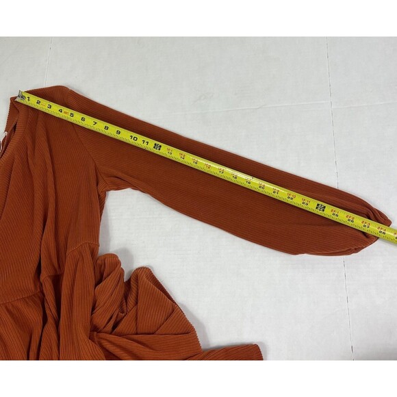 Cupshe Dress Ribbed Burnt Orange Tiered Long Balloon Sleeves Milk Maid XL Fall - Picture 11 of 12